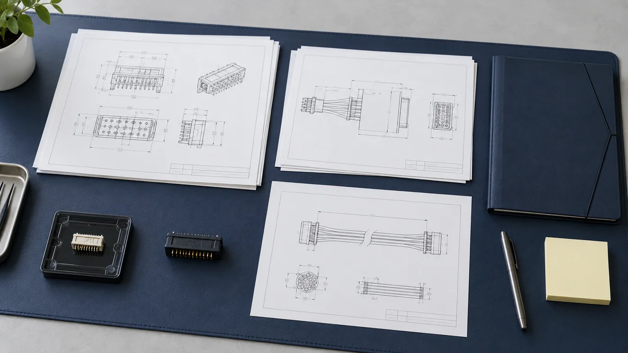 Illustration of connector samples and technical drawings prepared for an alternative request